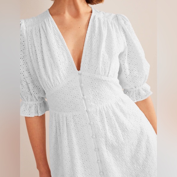 Boden NWT White Broderie Midi Tea Dress Size 10R - Picture 5 of 8